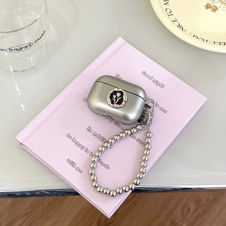 【Airpods 4】高級感 Airpodspro2/proケース  シルバー ストラップ付 Airpods3/2カバー 花デコ 可愛い ギフトに最適[M4135]