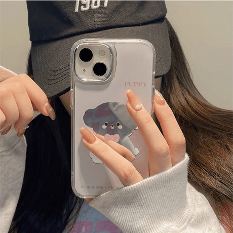 鏡 iPhone15/15Proケース 犬ちゃん ピンク iPhone14Pro/13/12カバー かわいい ト便利 ギフトにおすすめ [M3804]