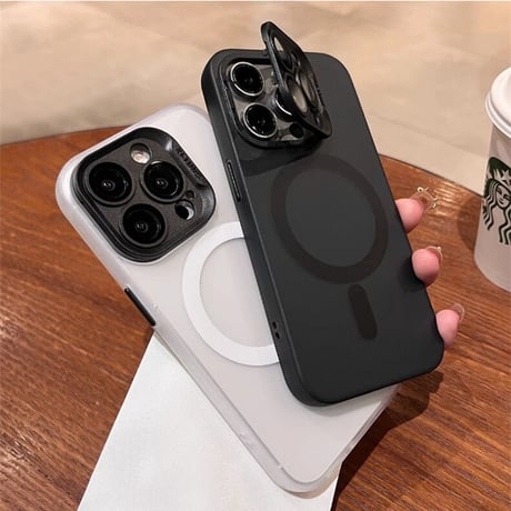 カメラカバースタンド一体型 iPhone15pro/15promaxケース MagSafe対応 指紋防止 iPhone14/13/12カバー シンプル風[M3612]