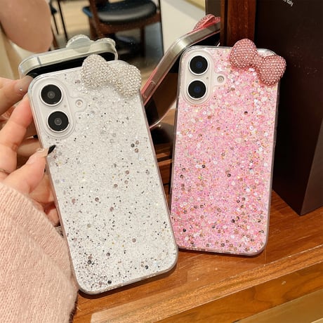 めっちゃ可愛い iPhone16/16Plusケース ダイヤリボン グリッター iPhone15pro/14/SEカバー 綺麗 キラキラ [M4860]
