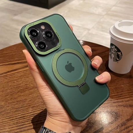 Magsafe対応スタンド iPhone15Pro/15ProMaxケース 指紋防止 マット仕様 耐衝撃 半透明 iPhone14/13/12proカバー [M3556]