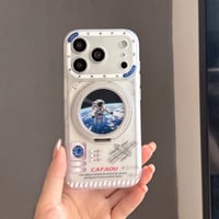 宇宙飛行士 iPhone17Promax/17Proケース 360度回転可リングスタンド iPhone17/16Pro/15ケース カメラカバー付 丈夫[M6442]