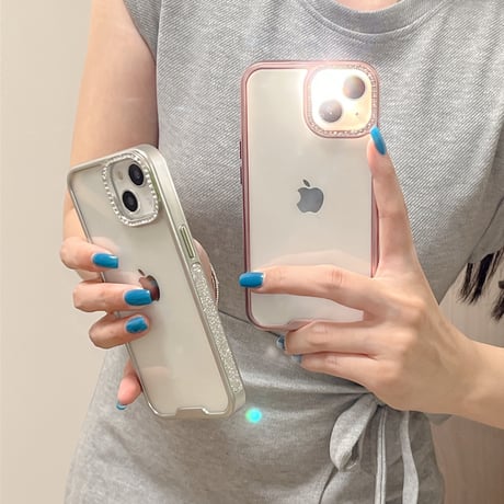 高級感たっぷり iPhone15プロ/15カバー ジュエリー ラメ枠 iPhone14pro/13promaxケース 高品質 [M4548]