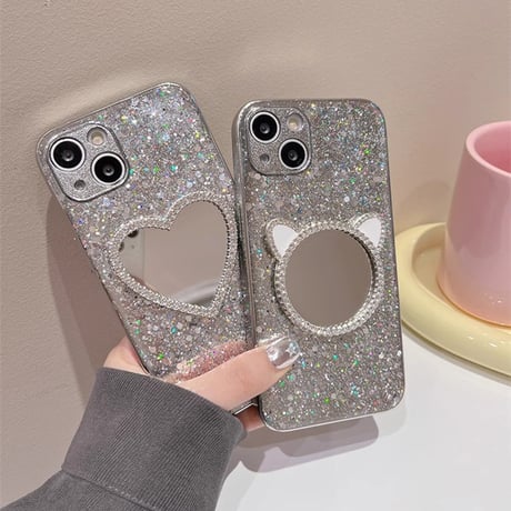 ミラー iPhone15/15Proケース グリッター入り キラキラ アイフォン14pro/13/12カバー 綺麗 便利 ガールズに人気[M3893]