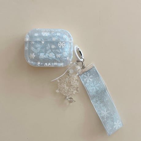 シェル風 雪花 AirPods Pro3 ケース 水色 Airpods4/3ケース  AirpodsPro2/Pro1カバー  レースストラップ 指紋防止[M6007]