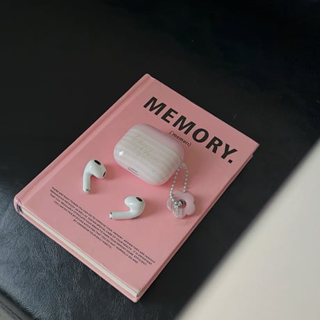 ピンク Airpods Pro3ケース 縞模様 Airpods4/3カバー pro2/pro1 リング/花キーホルダー かわいい[M6539]