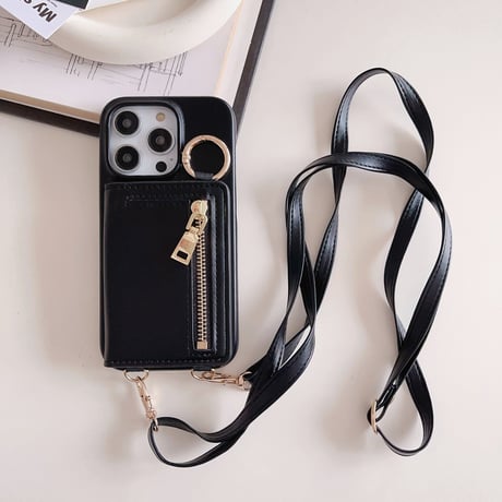 iPhone15/15proケース カード収納/小銭入れ  レザー アイフォン14/13/12ケース ストラップ 高品質 多機能[M3536]