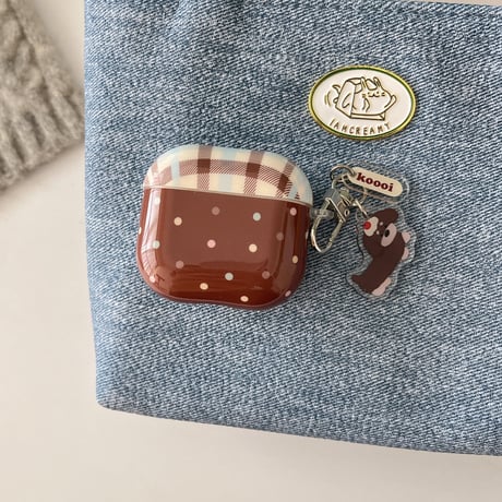 水玉模様 Airpods 4ケース チェック柄 Airpods3/2カバー Airpodspro2/pro 犬ちゃんキーホルダー かわいい [M5029]