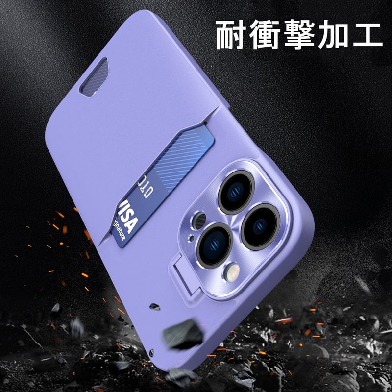 iPhone 14 iPhone13ケース　カメラ保護　スタンド付き　パープル パープル系】シンプル キャンディカラー 折りたたみスタンド付き