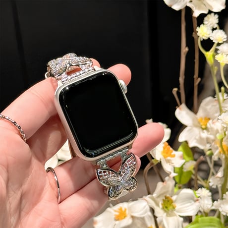 Applewatch 10 ベルト 高品質 レザー アップルウォッチバンド メタル蝶 Ultra3/2/1 Series 10/9/8 SE3/2/1 シック[M4623]