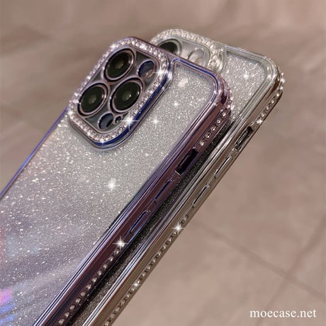 キラキラジュエリー iPhone14pro/14promaxケース グラデーション シール付 iphone13/12/11カバー  オシャレ 綺麗 高級感 大人気[M2437]