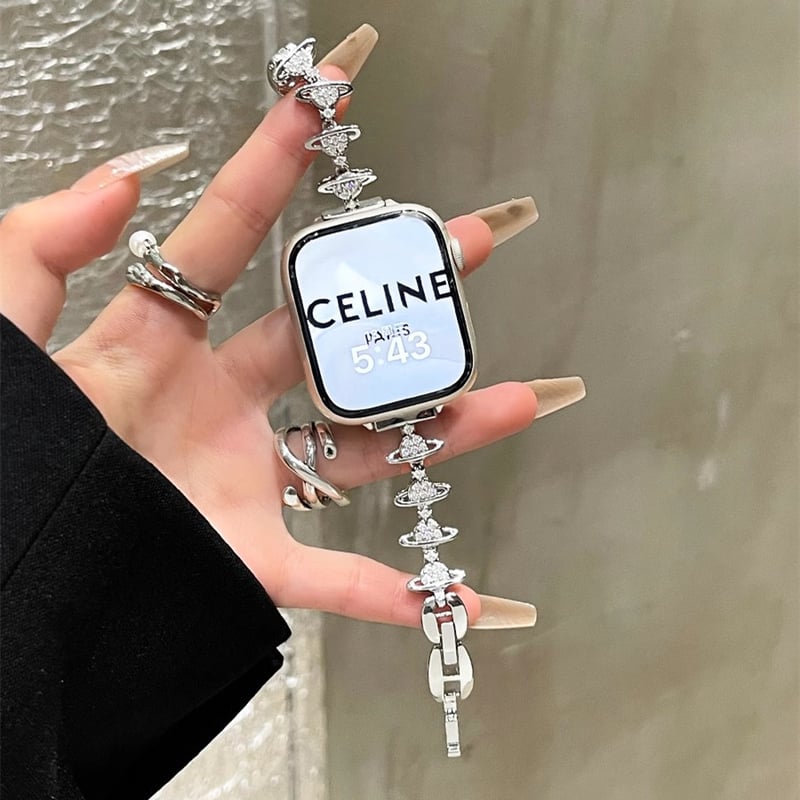 Apple Watch アップルウォッチ メタルバンド 高級感 魅せる高級感】オレンジアクセントメタルバンド【アップル