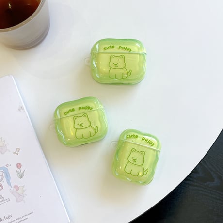 犬ちゃん Airpods4ケース うねうね AirpodsPro2ケース airpods3/2カバー  かわいい キーチェーン付 淡色系 [M5345]