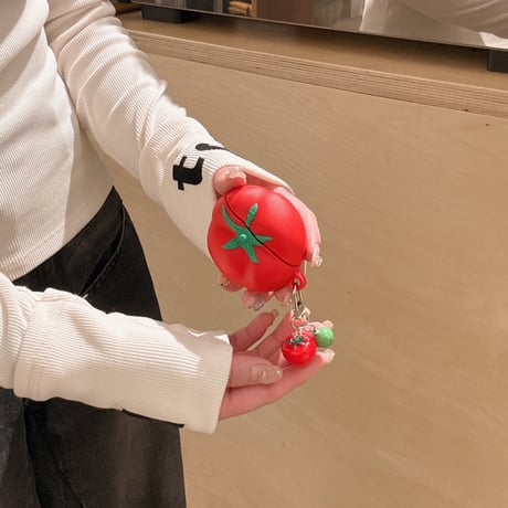 トマト Airpods4ケース キーチェーン付  Airpods3/Pro2ケース airpodspro2カバー シリコン 可愛い 頑丈 ギフトにおすすめ[M5123]