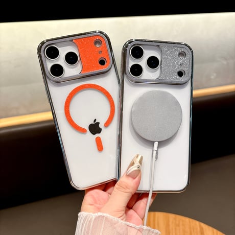 キラキラカメラ枠 iPhone17/17Proケース MagSafe対応 ラメライン iPhone17ProMax/Airケース 耐衝撃 高級感 [M5730]