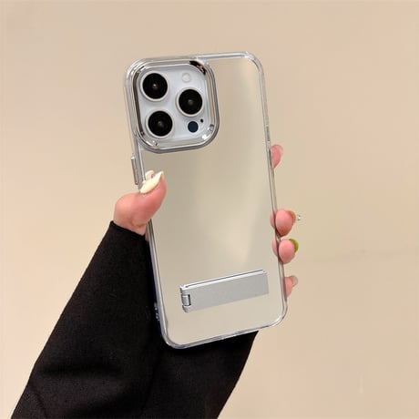 スタンド付 ミラー iPhone16Pro/16ケース メイク鏡 オシャレ iPhone15Pro/14/13Promax/SEカバー 便利 [M4848]