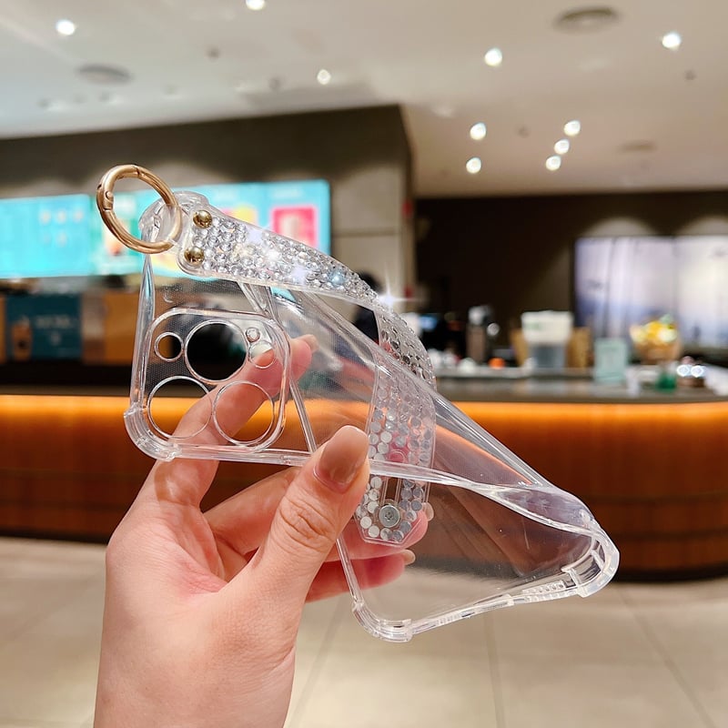 オシャレ デコiphone14/13proケース キラキラ持ち手付き