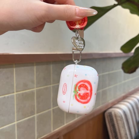 トマト AirpodsPro3ケース 美味しいそう Airpods4/3カバー AirpodsPro第2/1世代 キーホルダー付 かわいい[M6525]