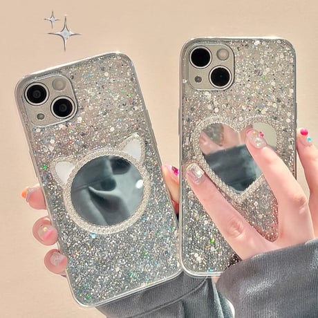 ミラー iPhone15/15Proケース グリッター入り キラキラ アイフォン14pro/13/12カバー 綺麗 便利 ガールズに人気[M3893]