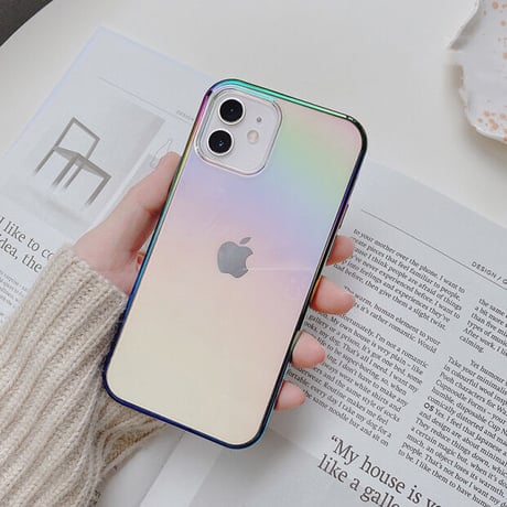 オーロラに光る iphone14/14proケース カラー枠 おしゃれクリアiphone13/12カバー  ツヤあり キラキラ 変色 頑丈M321