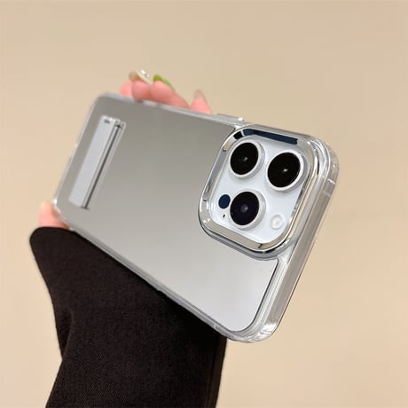 スタンド付 ミラー iPhone16Pro/16ケース メイク鏡 オシャレ iPhone15Pro/14/13Promax/SEカバー 便利 [M4848]