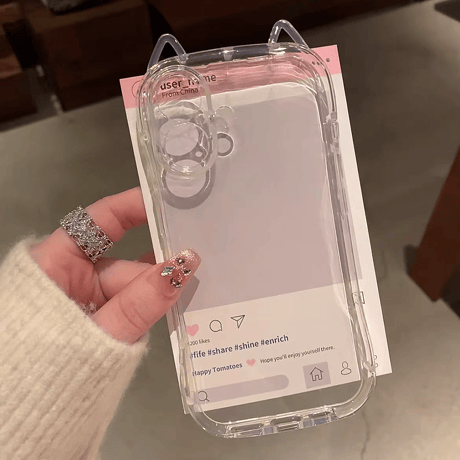 猫の耳 iPhone16/16Proケース 高透明 iPhone15Plus/14pro/SEカバー フィット感 推し活におすすめ 自由アレンジ[M5363]