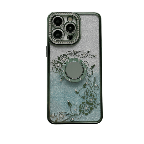 ジュエリー リング付 iPhone15/15proケース  薔薇柄  キラキラiphone13/12/14proカバー きれい 高機能 [M3846]