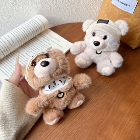 くまぬいぐるみ Airpods Pro3ケース ギフトにおすすめ Airpods4/3カバー pro2/Pro1ケース キーホルダー付 可愛い ふわふわ  [M6421]