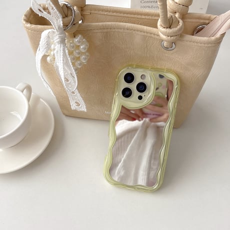 淡色 ミラー iPhone17/16Proケース パステルカラー iPhone15promax/14/13カバー うねうねライン [M5560]