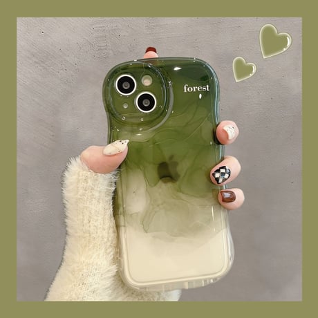 暈し染め 抹茶グリーン iphone14pro/13ケース 頑丈 iPhone12/11カバー 可愛い レンズカバー付 落下防止 シンプル[M2718]