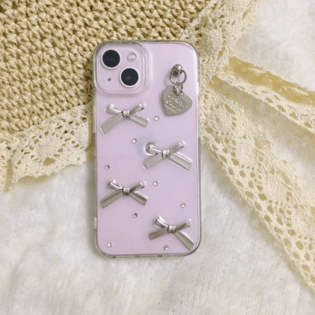 女子力アップ iPhone16/15proケース リボン/ハートデコ iPhone14/13pro/12クリアケース かわいい きれい[M3898]