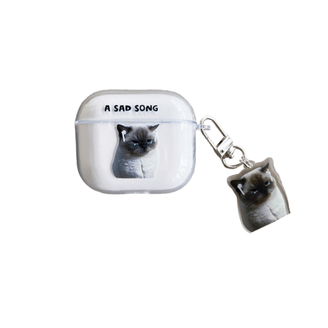 音楽を聴く猫  Airpods Pro2ケース   SAD SONG  airpods3カバー  可愛いアクセサリー付き かわいい  頑丈 ギフトにおすすめ [M2512]