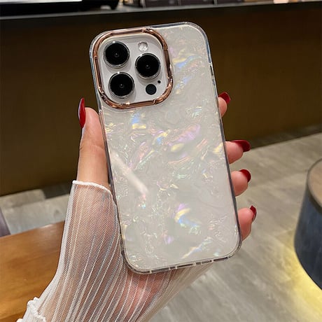 シェル風 iPhone15/15proケース 貝殻紋 アイフォン14/13proカバー宝石のように輝く おしゃれ頑丈  [M3479]