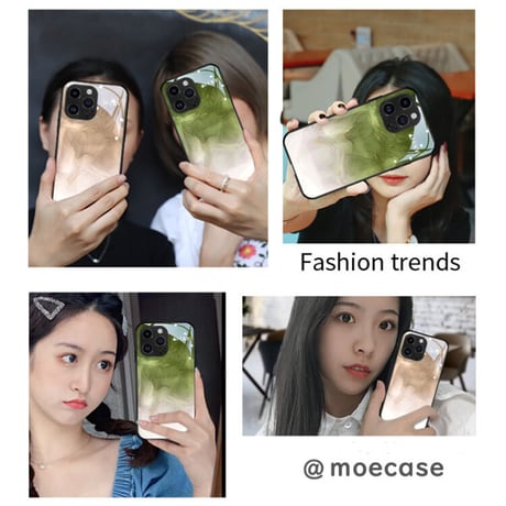 大理石調ガラスiPhone14/13proケース グリーン/ブラウン iPhone12/11proカバー  トレンド 涼しい感じ 夏に人気 男女兼用[M3176]