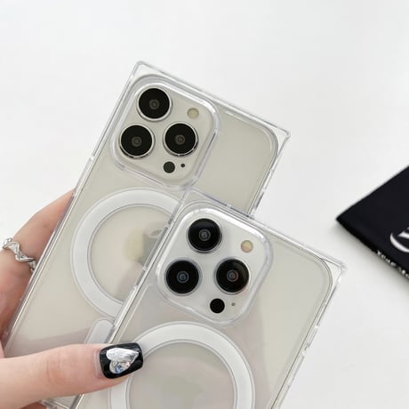 スクエア MagSafe iPhone15pro/15promaxケース 黄ばまないクリア iPhone14/13pro/12promaxケース シンプル風 丈夫[M4117]