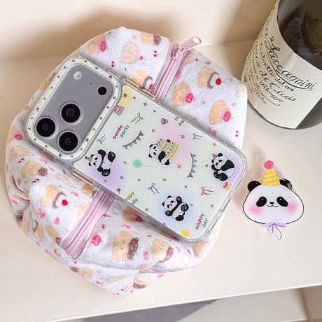 パンダ iPhone17pro/17ケース グリップ付き iPhone16/15promax/14ケース かわいい 多機能便利[M6271]