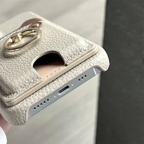 リングカード入れ付 iPhone16/16Proケース 熊 レザー アイフォン15pro/13mini/12/14カバー レザー 高品質 超便利[M4639]
