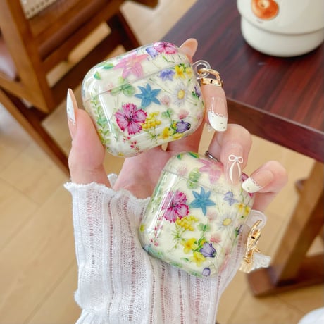 花柄 Airpods4ケース シェルキーホルダー AirpodsPro2ケース airpods3/2カバー 女子に人気 トレンド[M5396]