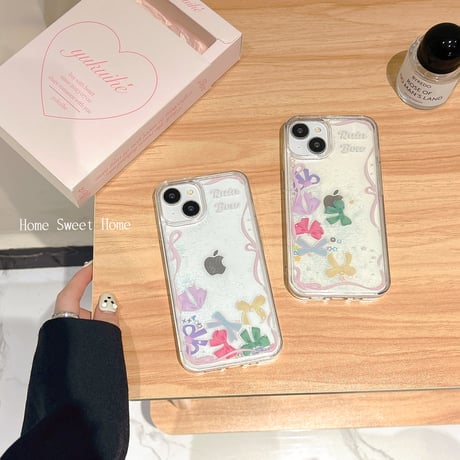動くリボン iphone15pro/14/13proケース  黄ばまないクリア iphone12promax/11カバー  可愛い ガールズに人気[M4435]