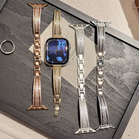 上品 AppleWatchバンド キラキラダイヤ  AppleWatchベルト Series 11/10/9/8 SE3/2  Ultra3/2/1 メタルリック 高級感たっぷり[M6475]