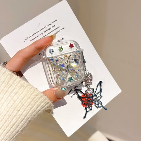 女子力高い Airpods 4ケース ダイヤ蝶 Airpodspro2/proカバー  Airpods3/2 チョウキーホルダー めっちゃ可愛い 丈夫[M5043]
