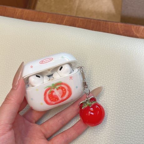 トマト AirpodsPro3ケース 美味しいそう Airpods4/3カバー AirpodsPro第2/1世代 キーホルダー付 かわいい[M6525]