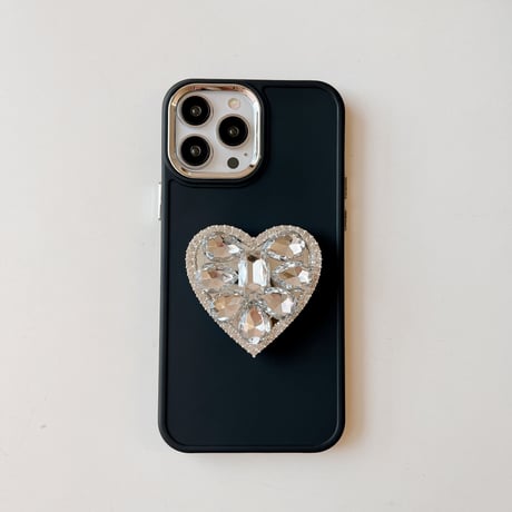 ハートダイヤモンドgrip iPhone15/14proケース おしゃれ アイフォン13/12/11ケース キラキラ スタンド機能 ガールズに人気[M2883]