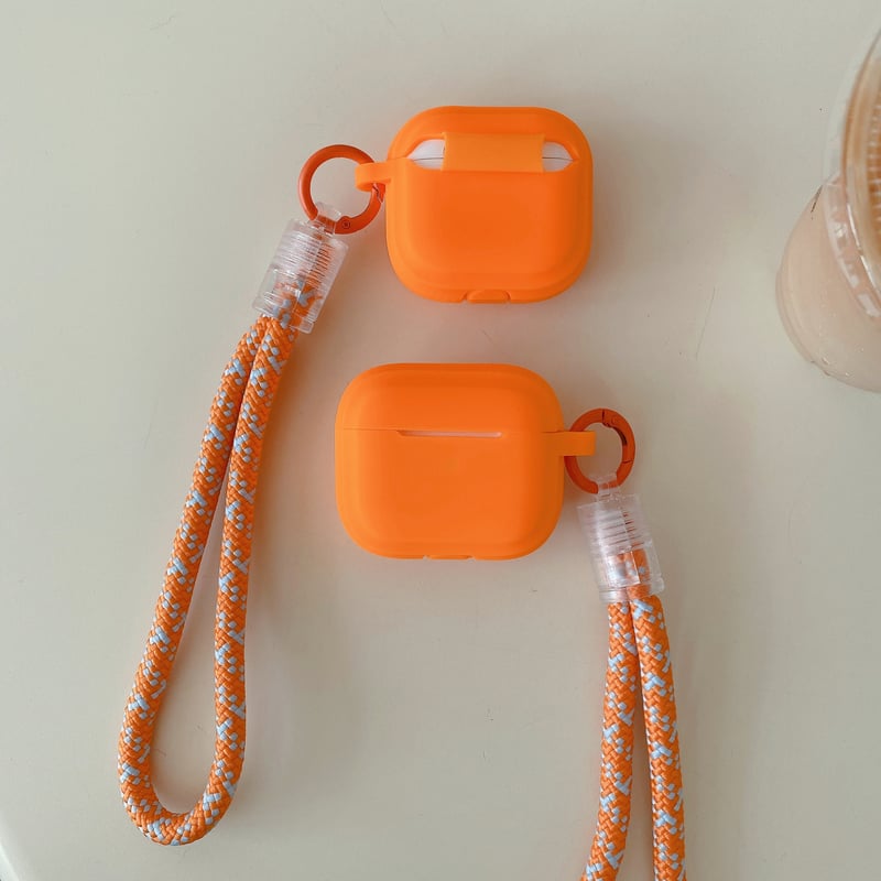 オレンジ AirpodsPro3/4ケース ストラップ付 Airpods3/Pro2ケース