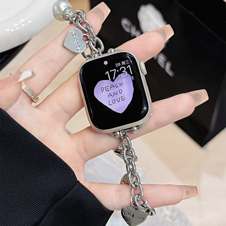 ハート/パール Applewatch series10/9バンド オシャレ アップルウォッチseries 8 7 6 5 4 3 2 SE Ultra  金属 高級感たっぷり[M5493]