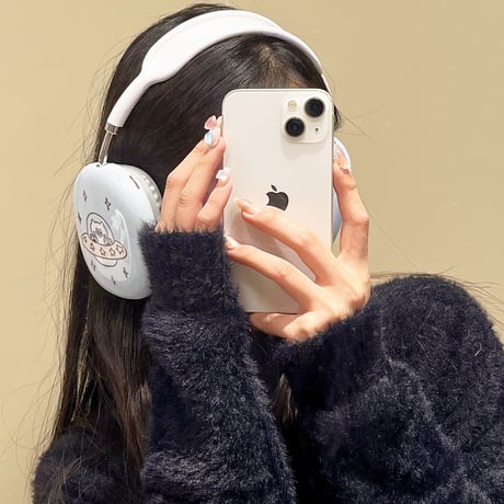 可愛い猫 AirPodsMaxケース 水色 エアーポッズ マックス専用カバー かわいい 耐久性あり ギフトに最適[M3881]