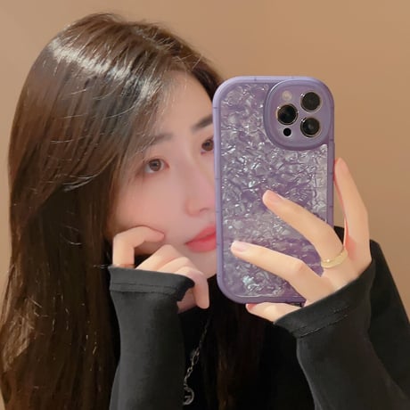 貝殻紋 アイフォン14/13proケース 紫色 キラキラ iPhone12/11proカバー 綺麗 エレガント  女子力アップ[M3337]