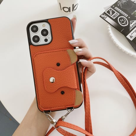 クマちゃんカード入れ iPhone15/14proケース 革製 アイフォン13/12mini/11カバー 肩掛けストラップ 高品質シック 11色[M3417]