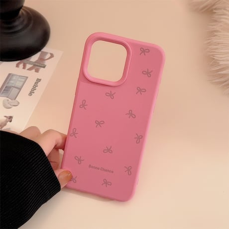 淡色系 iPhone16/16Proケース リボン柄 指紋防止 iPhone15/14Pro/13/12カバー 女子力高い シンプル風[M4793]