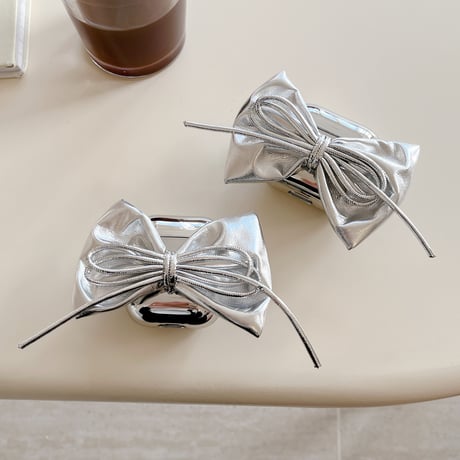 リボン Airpods４ケース Airpods3/2 光沢感 airpodspro2/1カバー 金属ビーズストラップ おしゃれ [4833]
